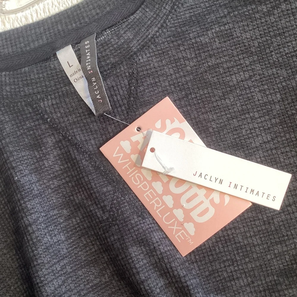 Jaclyn Intimates Whisperluxe Pajama Lounge‎ Top Waffle Knit Grey Large NWT